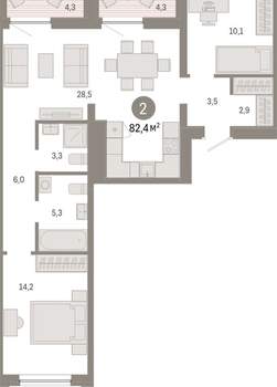 2-к квартира, вторичка, 82м2, 5/17 этаж