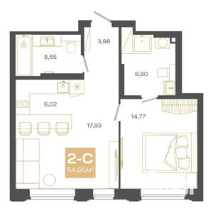 2-к квартира, вторичка, 55м2, 22/24 этаж