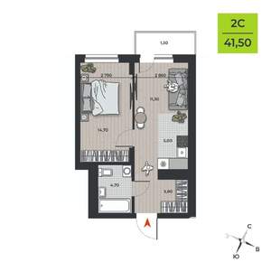 2-к квартира, вторичка, 43м2, 7/21 этаж
