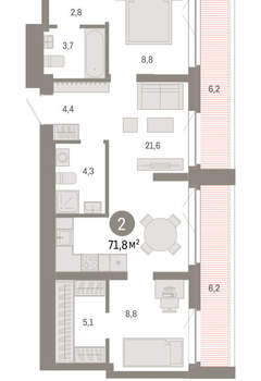 2-к квартира, вторичка, 72м2, 7/23 этаж