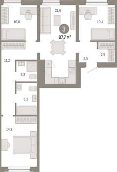 3-к квартира, вторичка, 88м2, 3/17 этаж