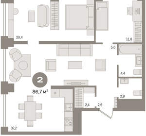 2-к квартира, вторичка, 87м2, 4/30 этаж