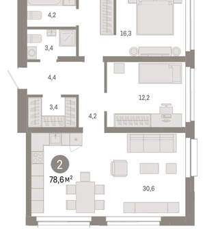 2-к квартира, вторичка, 79м2, 1/23 этаж