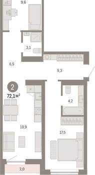 2-к квартира, вторичка, 72м2, 4/15 этаж