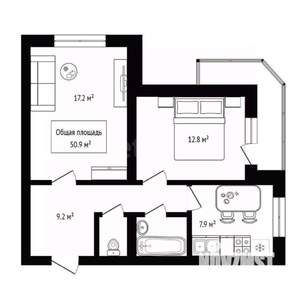 2-к квартира, вторичка, 51м2, 8/14 этаж
