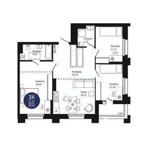 3-к квартира, вторичка, 85м2, 18/20 этаж