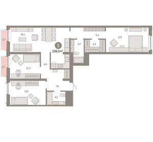 3-к квартира, вторичка, 108м2, 6/23 этаж