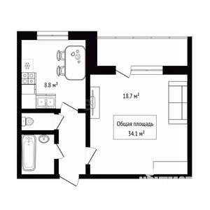 1-к квартира, вторичка, 34м2, 8/10 этаж