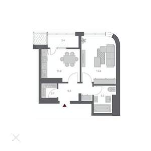 1-к квартира, строящийся дом, 43м2, 3/24 этаж