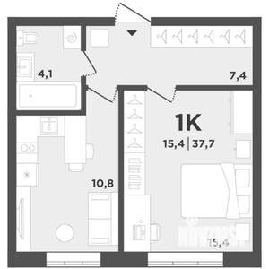 1-к квартира, вторичка, 38м2, 1/9 этаж