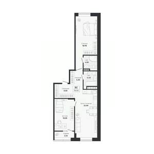 3-к квартира, строящийся дом, 75м2, 4/9 этаж