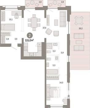 2-к квартира, вторичка, 115м2, 2/8 этаж