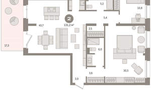 2-к квартира, сданный дом, 131м2, 2/11 этаж