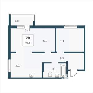 2-к квартира, вторичка, 59м2, 17/17 этаж