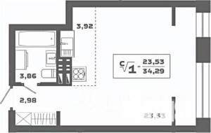 Студия квартира, вторичка, 34м2, 19/19 этаж