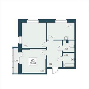 2-к квартира, вторичка, 59м2, 19/25 этаж