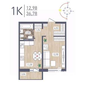 1-к квартира, строящийся дом, 37м2, 16/17 этаж