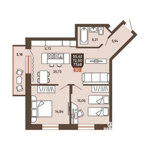 3-к квартира, вторичка, 78м2, 3/19 этаж