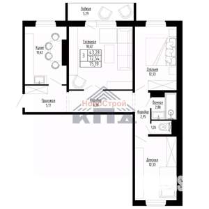 3-к квартира, вторичка, 75м2, 1/15 этаж