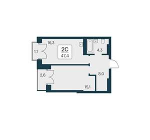 2-к квартира, вторичка, 47м2, 24/30 этаж