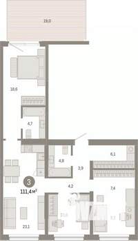 3-к квартира, вторичка, 111м2, 1/7 этаж