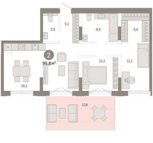 2-к квартира, вторичка, 96м2, 1/17 этаж