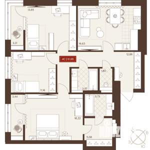4-к квартира, вторичка, 91м2, 18/24 этаж