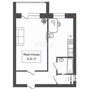 1-к квартира, вторичка, 42м2, 1/10 этаж