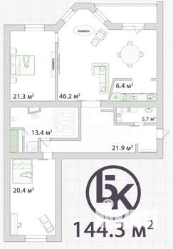 3-к квартира, вторичка, 138м2, 4/11 этаж
