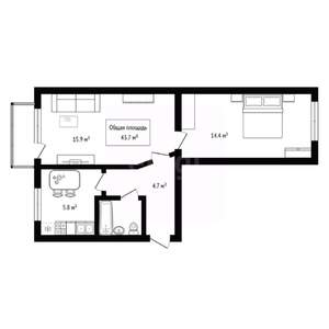2-к квартира, вторичка, 44м2, 5/5 этаж