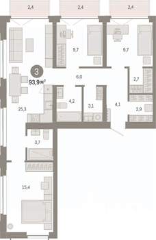 3-к квартира, вторичка, 94м2, 6/7 этаж