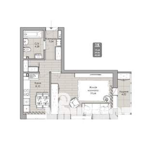 1-к квартира, вторичка, 43м2, 3/11 этаж