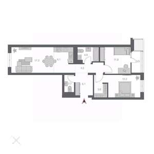 3-к квартира, строящийся дом, 75м2, 8/24 этаж