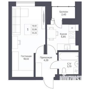 1-к квартира, вторичка, 35м2, 13/24 этаж