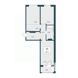 3-к квартира, вторичка, 67м2, 12/17 этаж