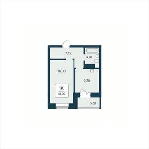 1-к квартира, вторичка, 41м2, 10/25 этаж