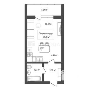 Студия квартира, сданный дом, 30м2, 11/25 этаж