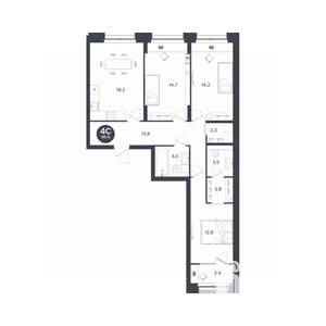 4-к квартира, вторичка, 86м2, 8/17 этаж