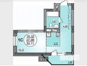 Студия квартира, вторичка, 30м2, 15/25 этаж