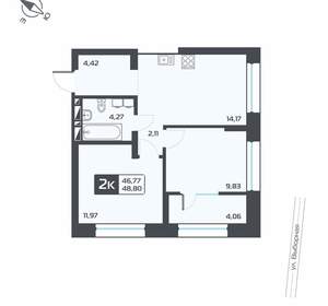 2-к квартира, вторичка, 49м2, 16/25 этаж