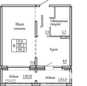 1-к квартира, строящийся дом, 39м2, 3/17 этаж