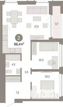 2-к квартира, вторичка, 66м2, 15/23 этаж