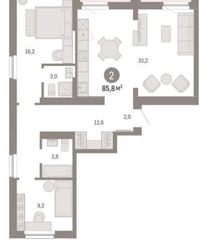2-к квартира, вторичка, 86м2, 12/12 этаж