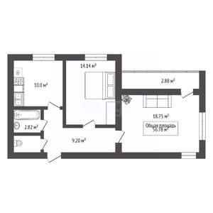 2-к квартира, вторичка, 56м2, 12/16 этаж