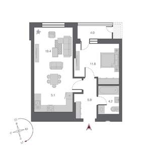 2-к квартира, строящийся дом, 50м2, 16/24 этаж