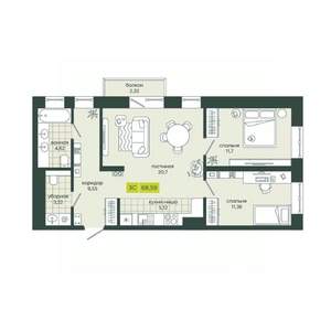 3-к квартира, вторичка, 69м2, 24/25 этаж