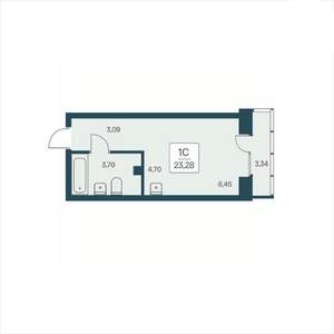 Студия квартира, строящийся дом, 23м2, 13/25 этаж