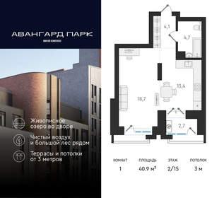 1-к квартира, вторичка, 41м2, 2/20 этаж