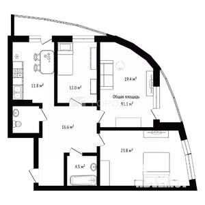 3-к квартира, вторичка, 91м2, 14/25 этаж