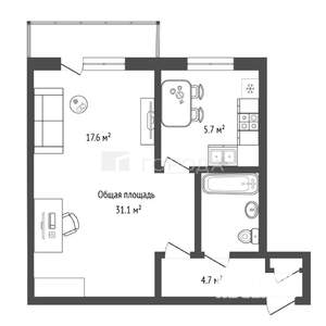 1-к квартира, вторичка, 31м2, 3/4 этаж